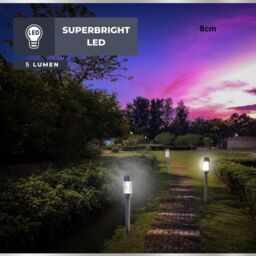 Marco Paul 3 Pack of Silver Stainless Steel Solar Powered Stake Lights 58cm in Metallic Silver - thumbnail 6