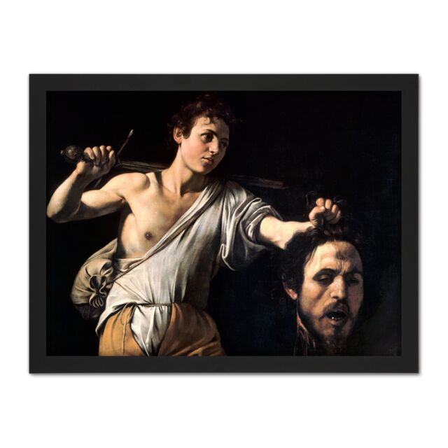 "Artery8 Wall Art Print Caravaggio David With Head Goliath Religious Painting Large Framed Wall Décor Art in Brown - Size: W18"" x H24""" - image 1