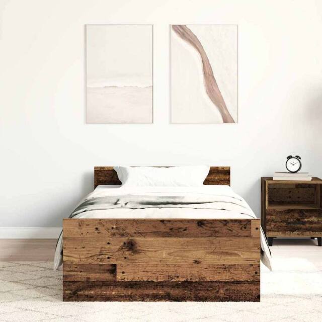 Berkfield Home Durable Bed Frame without Mattress Old Wood 75x190 cm Engineered Wood in Brown - image 1