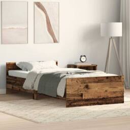 Berkfield Home Durable Bed Frame without Mattress Old Wood 75x190 cm Engineered Wood in Brown - thumbnail 2