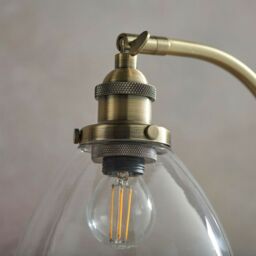 Loops 2 PACK Industrial Curved Table Lamp Antique Brass & Glass Modern Bedside Light in Clear - thumbnail 3