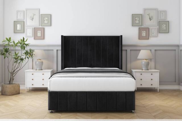 "Comfort Beds Serena Naples Divan Set No Drawers-54"" Wingback-Footboard in Black - Size: Small Double" - image 1