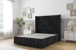 "Comfort Beds Serena Naples Divan Set No Drawers-54"" Wingback-Footboard in Black - Size: Small Double" - thumbnail 3
