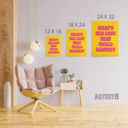 "Artery8 What's The Best That Could Happen Yellow Pink Canvas Wall Art Print - Size: W12"" x H16""" - thumbnail 4