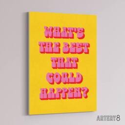 "Artery8 What's The Best That Could Happen Yellow Pink Canvas Wall Art Print - Size: W12"" x H16""" - thumbnail 2