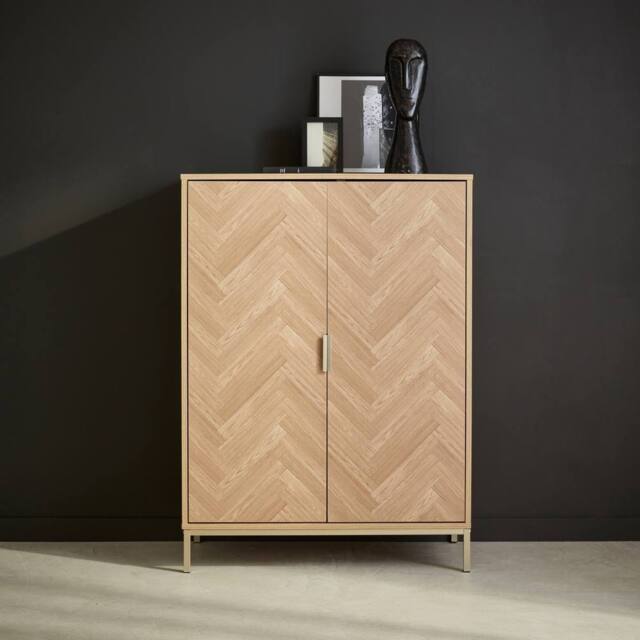 sweeek 110cm herringbone storage cabinet with 2 doors in Brown - image 1