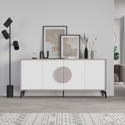 Decortie 4 Doors Sideboard 'Gora' 4 Metal Legs, Chipboard Handle Storage Unit 180cm in Grey - Size: 3 Pack - thumbnail 1