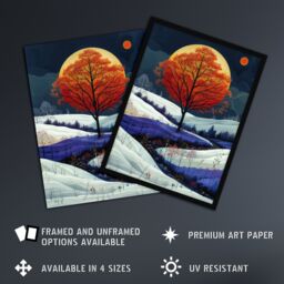 Artery8 Wall Art Print Autumn Tree at Night by Moon Painting Dream Snow Art Framed Poster in Black - Size: A4 - thumbnail 2