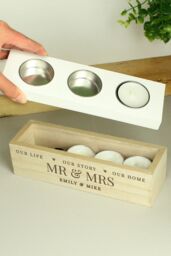 Personalised Memento Company Personalised Our Life Story & Home Triple Tea Light Box in Light Brown - thumbnail 4