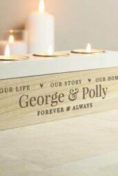 Personalised Memento Company Personalised Our Life Story & Home Triple Tea Light Box in Light Brown - thumbnail 3