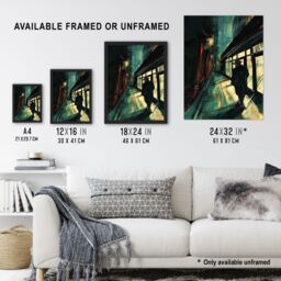 "Artery8 Moody Stroll in Alleyway Painting Dark Film Noir Wall Art Print in Black - Size: W12"" x H16""" - thumbnail 3