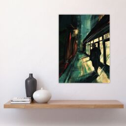 "Artery8 Moody Stroll in Alleyway Painting Dark Film Noir Wall Art Print in Black - Size: W12"" x H16""" - thumbnail 4