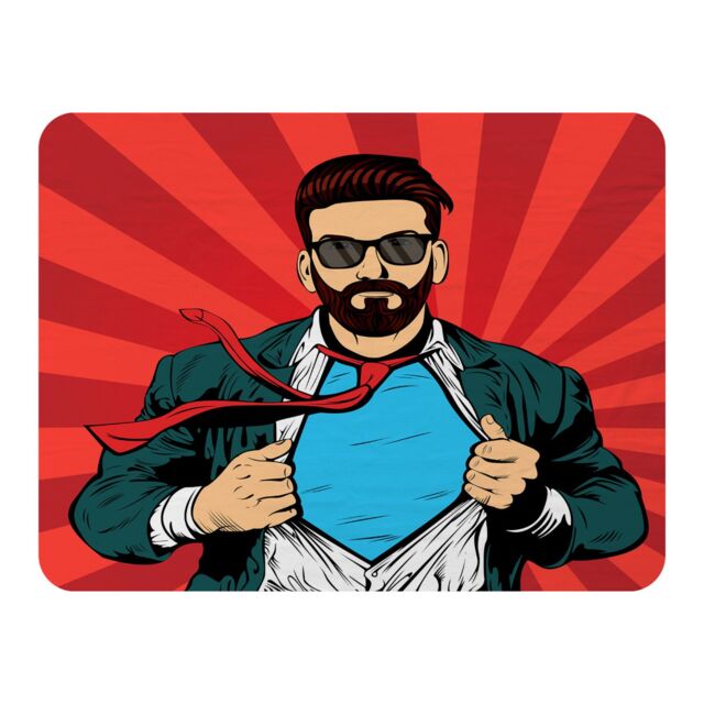 Benjamin Tate Design Strong Businessman in glasses in comic style. Success concept Designer Blanket in Natural - Size: 120 cm x 150 cm - image 1