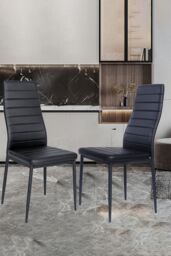 Living and Home 2pcs Armless Leather High Back Dining Chairs Padded Seat in Black - thumbnail 2