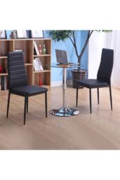 Living and Home 2pcs Armless Leather High Back Dining Chairs Padded Seat in Black - thumbnail 5