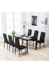 Living and Home 2pcs Armless Leather High Back Dining Chairs Padded Seat in Black - thumbnail 6