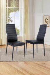 Living and Home 2pcs Armless Leather High Back Dining Chairs Padded Seat in Black