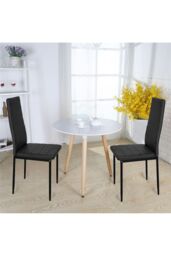 Living and Home 2pcs Armless Leather High Back Dining Chairs Padded Seat in Black - thumbnail 4