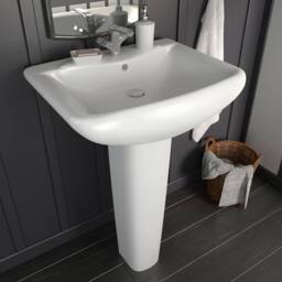 Berkfield Home Freestanding Basin with Pedestal Ceramic White 580x470x200 mm - thumbnail 2