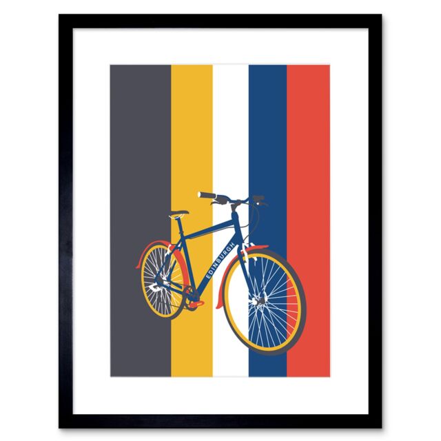"Artery8 Wall Art Print Edinburgh Transport Bicycle Framed 9X7 in Black - Size: W7"" x H9""" - image 1