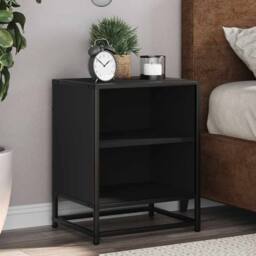 Berkfield Home Bedside Cabinet Black 40x31x50 cm Engineered Wood & Metal - Size: 40 x 31 x 50 cm - thumbnail 3