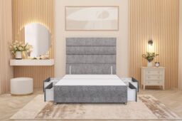 Somnior Chambery Divan Bed Frame 4 Drawers with Floor Standing Headboard Tweed in Grey - Size: King - thumbnail 4