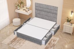 Somnior Chambery Divan Bed Frame 4 Drawers with Floor Standing Headboard Tweed in Grey - Size: King - thumbnail 3