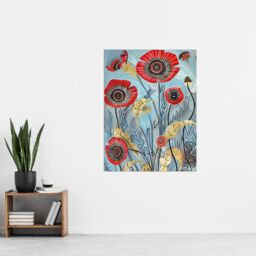 "Artery8 Poppy Flowers Modern Folk Art Painting Quirky Wall Art Print in Blue - Size: W24"" x H32""" - thumbnail 4
