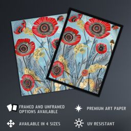 "Artery8 Poppy Flowers Modern Folk Art Painting Quirky Wall Art Print in Blue - Size: W24"" x H32""" - thumbnail 2