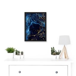 Artery8 Abstract Dark Blue Gold Water Modern Artwork Framed Wall Art Print A4 in Black - thumbnail 2