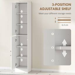 Kleankin Tall Mirrored Bathroom Cabinet Bathroom Storage Cupboard Tallboy Unit in White - thumbnail 5