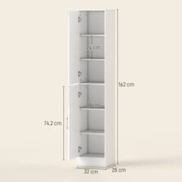 Kleankin Tall Mirrored Bathroom Cabinet Bathroom Storage Cupboard Tallboy Unit in White - thumbnail 3