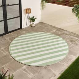 OHS Stripes Print Round Outdoor Garden Rug Waterproof Area Floor Mat in Pale Green - Size: 170 cm diameter