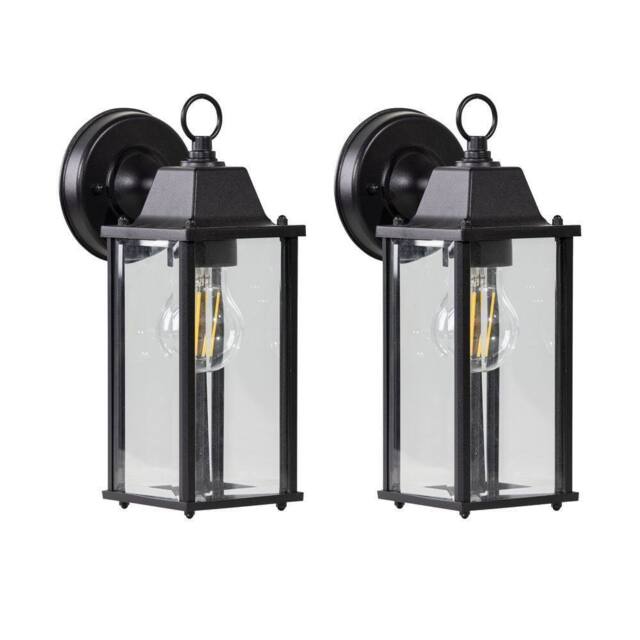 First Choice Lighting Set of 2 Chatham - Black & Glass Panelled Outdoor Wall Lantern Lights - image 1