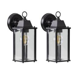 First Choice Lighting Set of 2 Chatham - Black & Glass Panelled Outdoor Wall Lantern Lights - thumbnail 1