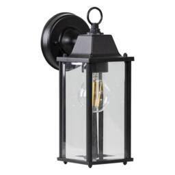 First Choice Lighting Set of 2 Chatham - Black & Glass Panelled Outdoor Wall Lantern Lights - thumbnail 2