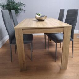 KOSY KOALA Oak Effect Dining Table Set With 4 Grey Faux Leather Chairs Dining Room Furniture - Size: 140 cm x 80 cm - thumbnail 4