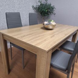 KOSY KOALA Oak Effect Dining Table Set With 4 Grey Faux Leather Chairs Dining Room Furniture - Size: 140 cm x 80 cm - thumbnail 2