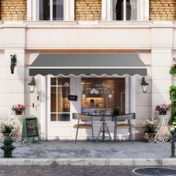 Costway 2.5 x 2M Manual Awning Canopy Garden Patio Shade Shelter Aluminium Retractable in Grey - thumbnail 2