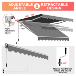 Costway 2.5 x 2M Manual Awning Canopy Garden Patio Shade Shelter Aluminium Retractable in Grey - thumbnail 4