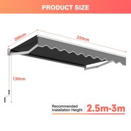 Costway 2.5 x 2M Manual Awning Canopy Garden Patio Shade Shelter Aluminium Retractable in Grey - thumbnail 5