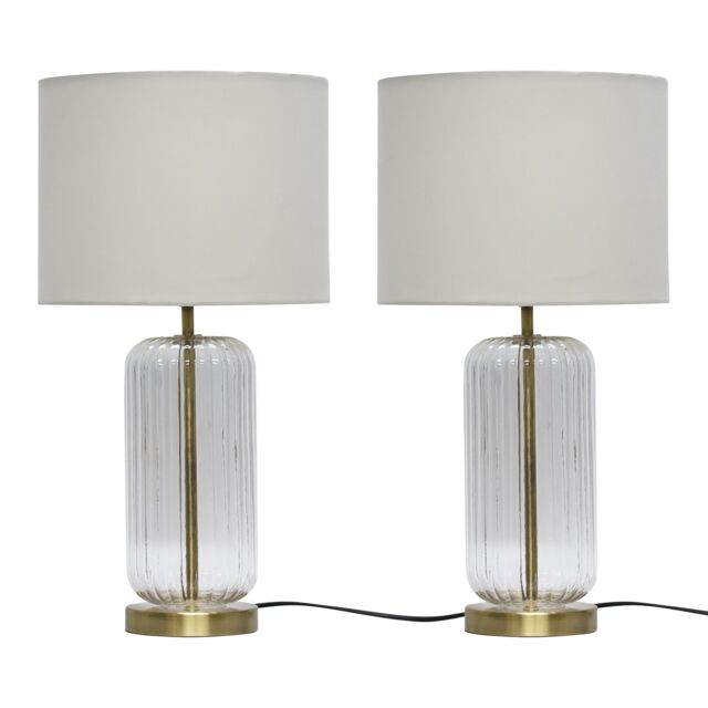 First Choice Lighting Set of 2 Walpole - Fluted Glass Brass Table Lamps with Ivory Shade in Bronze - image 1