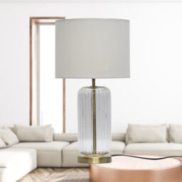 First Choice Lighting Set of 2 Walpole - Fluted Glass Brass Table Lamps with Ivory Shade in Bronze - thumbnail 4
