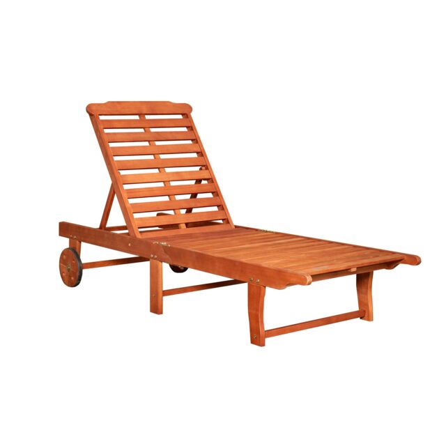 Samuel Alexander 1.9m x 0.6m Outdoor Wooden Adjustable Foldable Sunlounger with Wheels in Brown - image 1