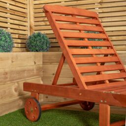 Samuel Alexander 1.9m x 0.6m Outdoor Wooden Adjustable Foldable Sunlounger with Wheels in Brown - thumbnail 6