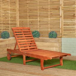 Samuel Alexander 1.9m x 0.6m Outdoor Wooden Adjustable Foldable Sunlounger with Wheels in Brown - thumbnail 2