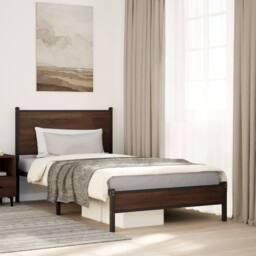 Berkfield Home Metal Bed Frame without Mattress Brown Oak 100x200 cm - thumbnail 2