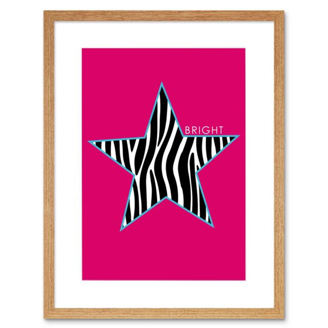 "Artery8 Wall Art Print Pink Zebra Bright Framed in Beige - Size: W7"" x H9""" - image 1