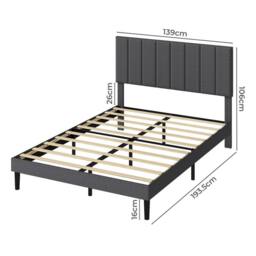 VOGREX Double Linen Upholstered Bed Frame Soft Foam Headboard in Grey - thumbnail 2