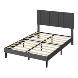 VOGREX Double Linen Upholstered Bed Frame Soft Foam Headboard in Grey - thumbnail 1
